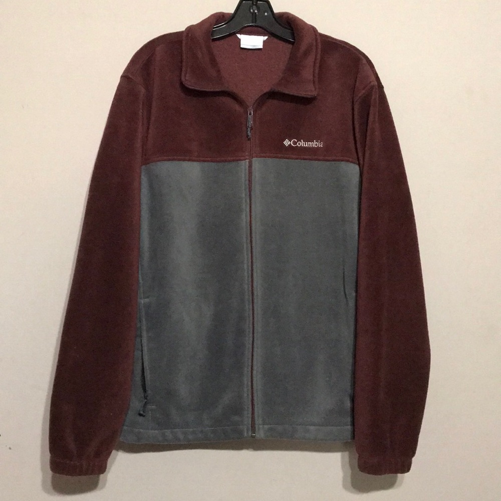 Men’s Columbia Fleece Maroon Gray Jacket Large